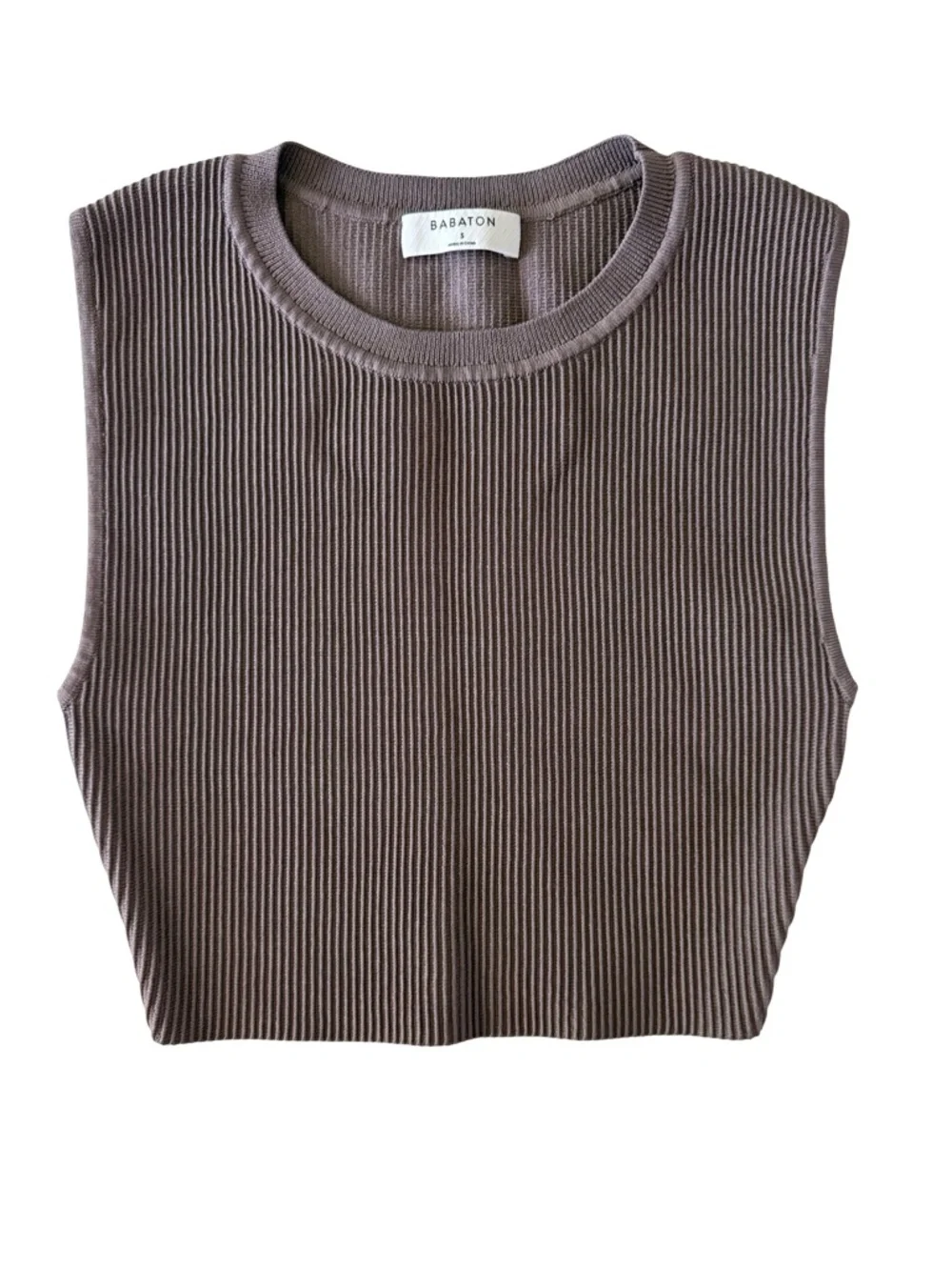 Babaton Ribbed Sculpt Knit Crop Top in Taupe